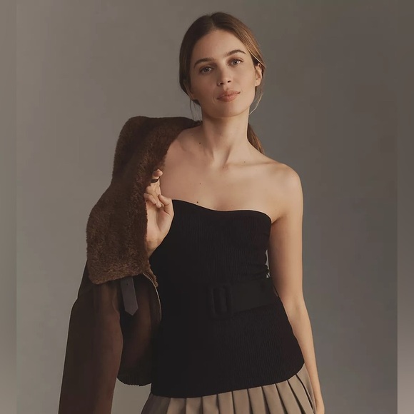 NWT! By Anthropologie Black Belted Sweater Tube Top - Multiple Sizes 🎾 - Picture 1 of 9